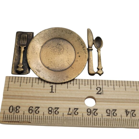 Vintage JJ 1988 Brass Dinner Plate Brooch With Utensils - Picture 4 of 8
